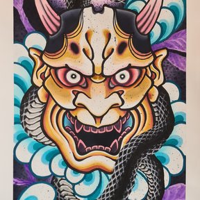 Hanya and snake (mix media)