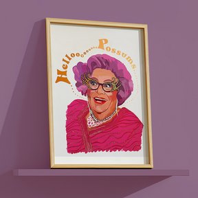 Limited Edition Dame Edna "Hello Possums" A3 Copper Foil Print
